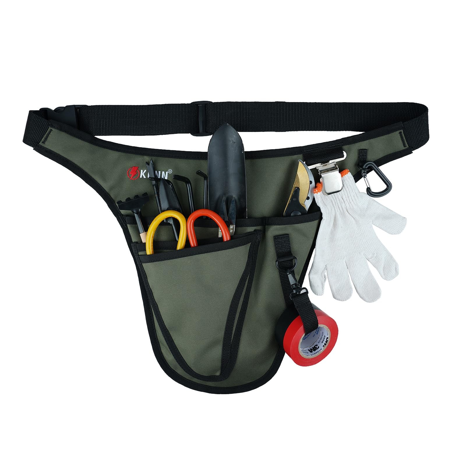KUNN Garden Tool Belt,Durable Adjustable Belt Waist One Size, Green