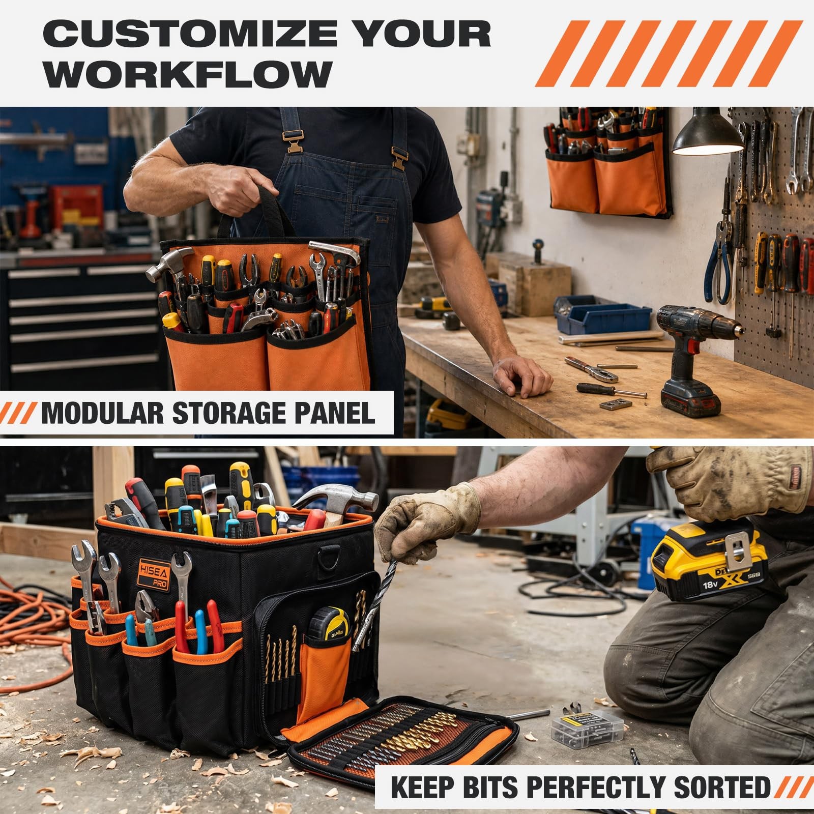 HISEA 10-Inch Tool Bag Organizer with 50 Pockets, 1680D Waterproof Tool Box