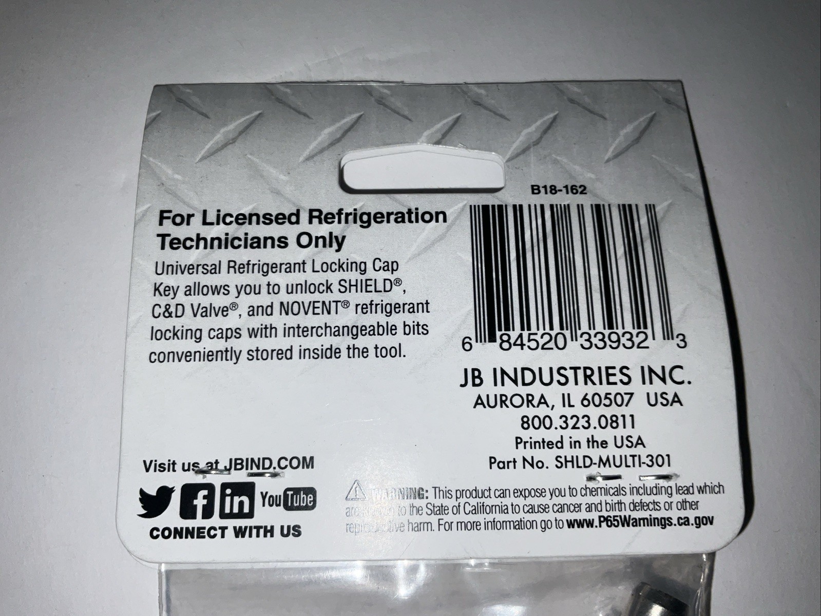 JB B18-162 SHLD-MULTI-301 Universal Locking Cap Tool Refrigeration Access Valve