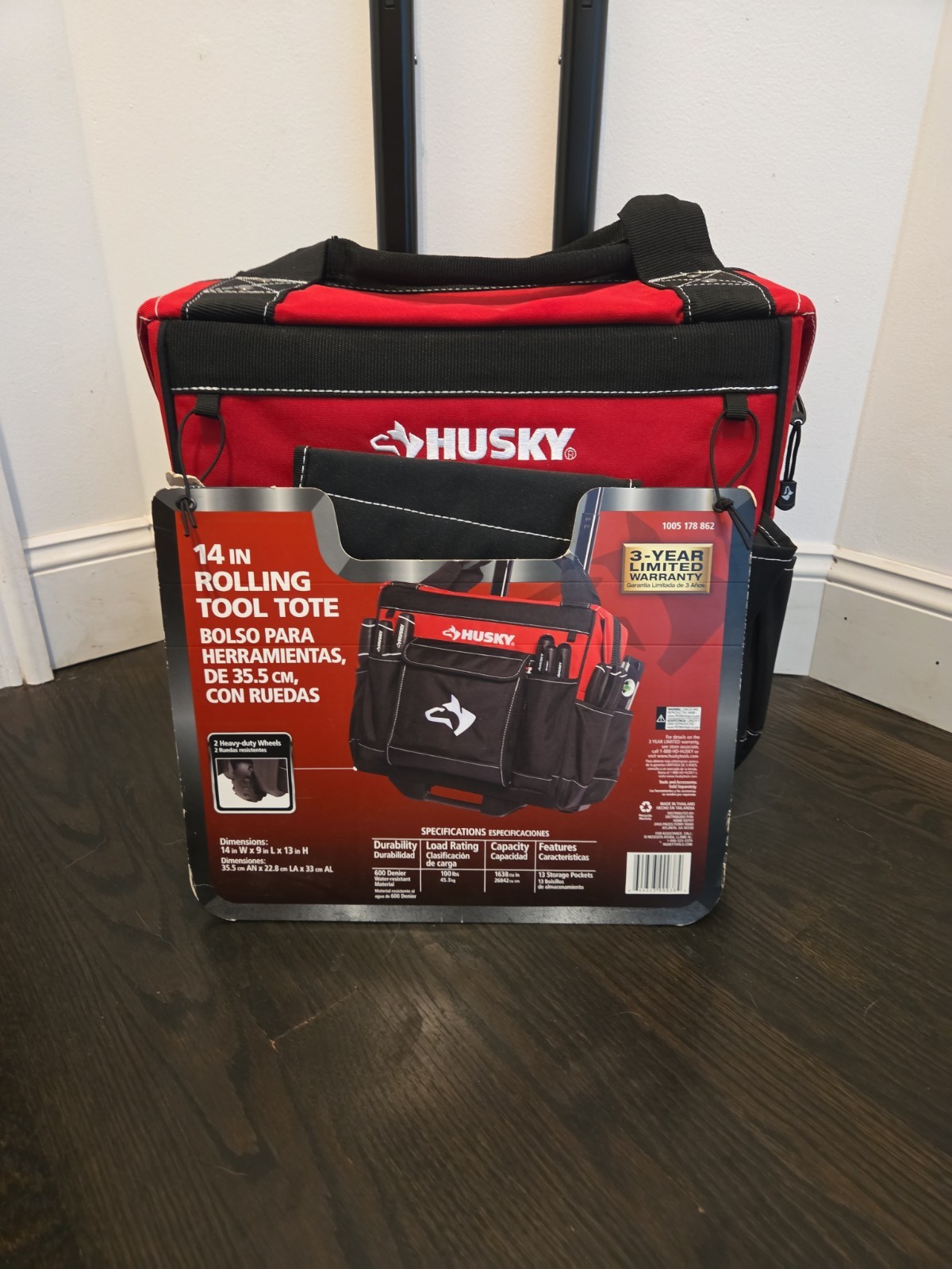 New With Tags Husky 14 in 13 Pocket Rolling Tool Bag Holds Up to 100 Lbs