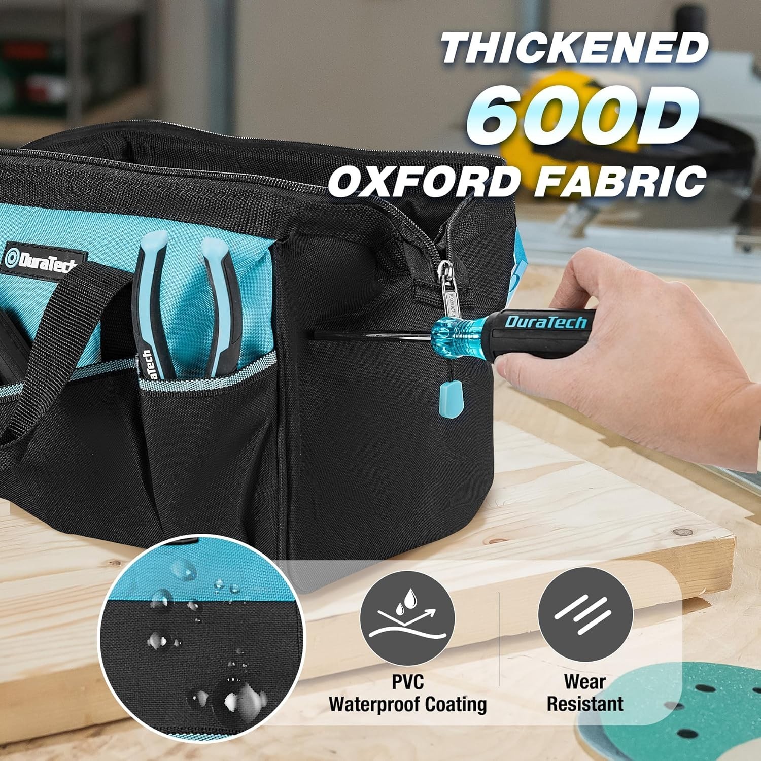 DURATECH 13-Inch Small Tool Bag with 9 Pockets, Tool Bags for Men Women, Toolbag
