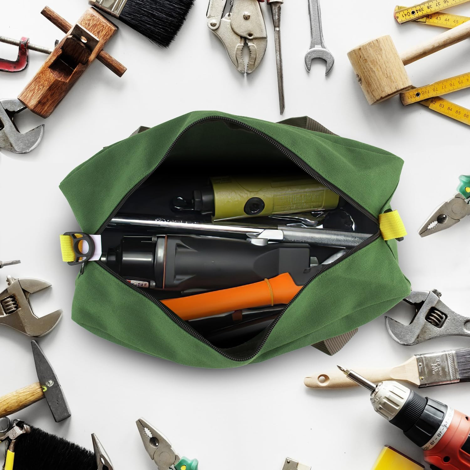 12″ Canvas Tool Bag Zipper Storage Tote Organizer Electrician Gardening Green