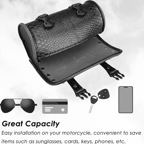 Motorcycle Tool Bag, Motorcycle Fork Bag PU Leather Medium Black Crocodile