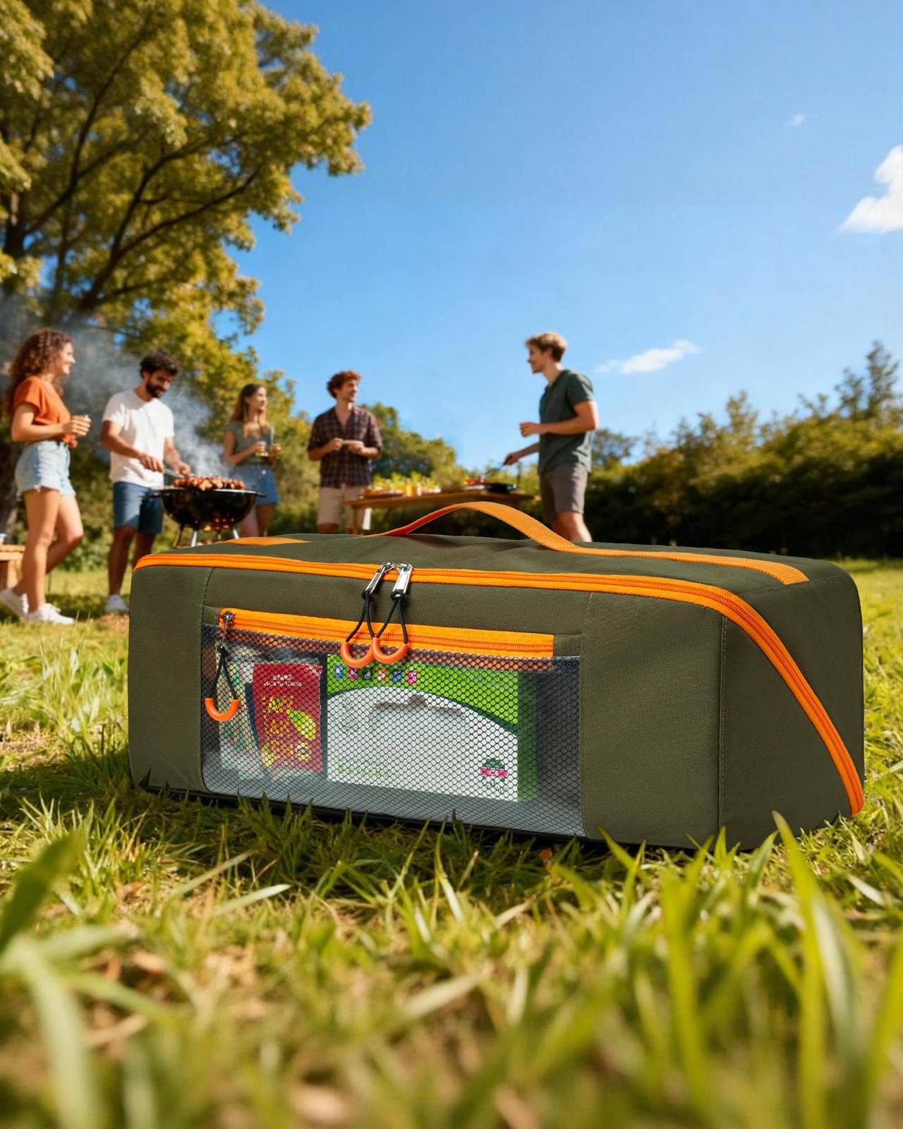 Marscamd 22″ Grill Tool Storage Bag Dual Inner Compartments Green