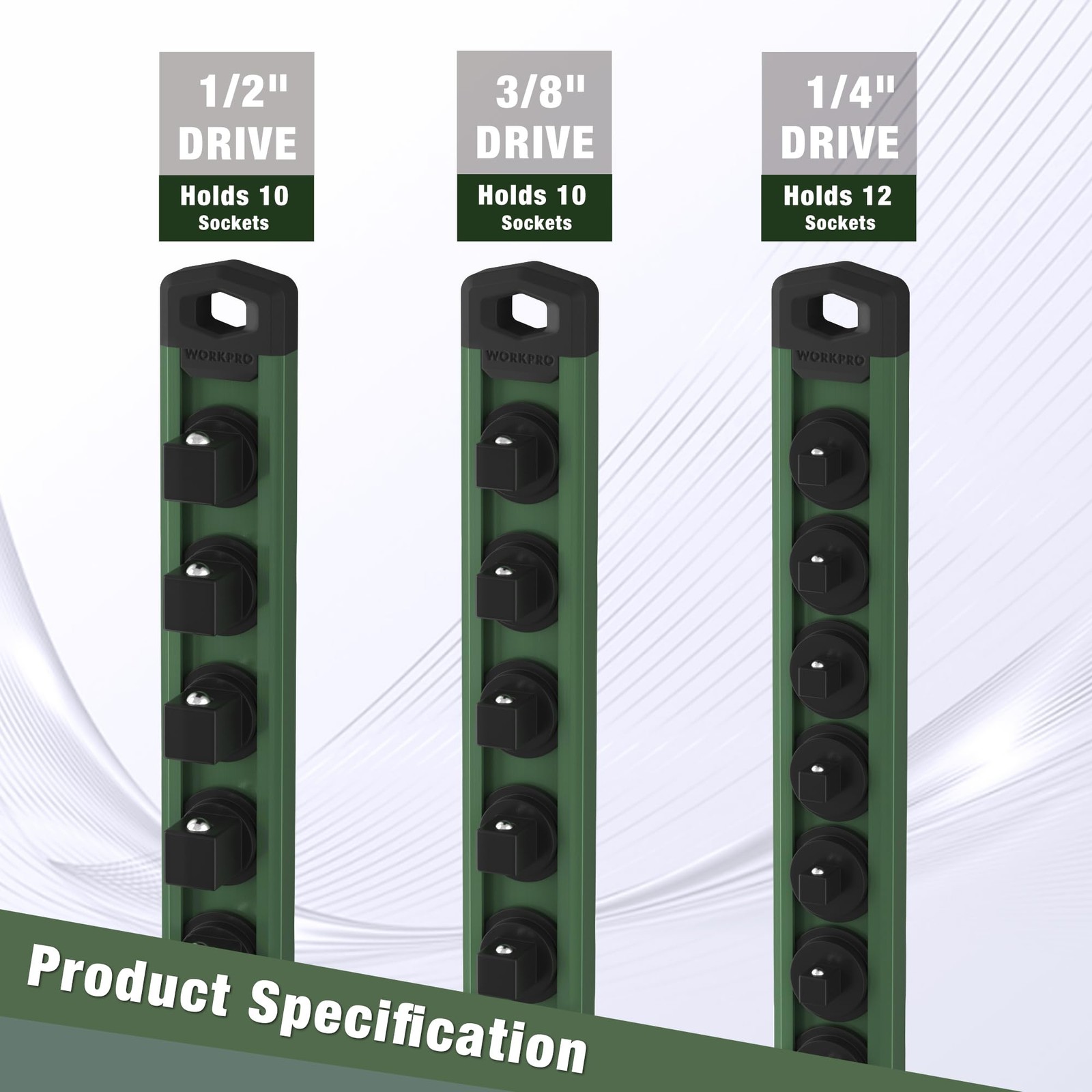 WORKPRO Magnetic Socket Organizer, 1/4-Inch Drive Aluminum 1/4″ DR, Green