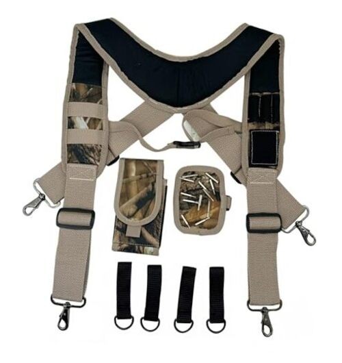 Tool Belt Suspenders for Work Belt Heavy Duty Padded with Magnetic Camouflage