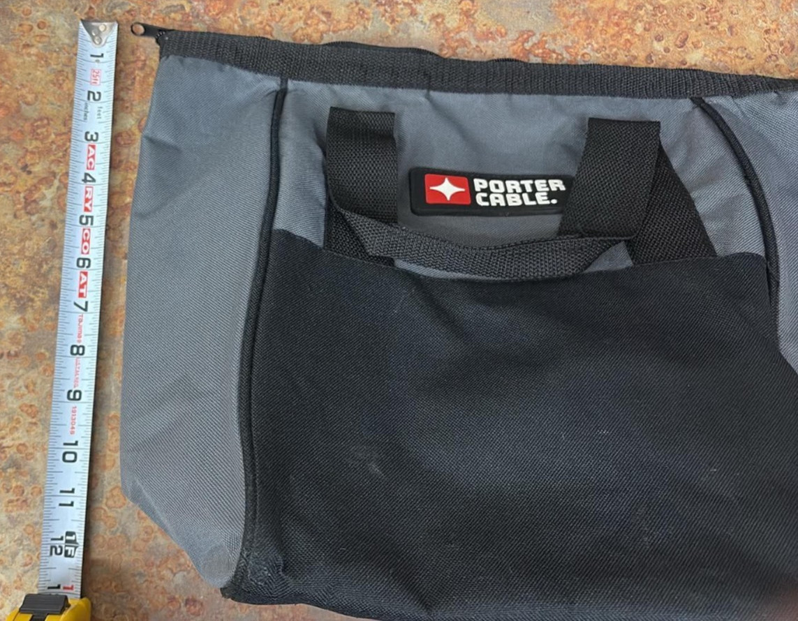 Porter Cable Heavy Duty Tool Bag Tote Handles Zipper Gray Black 9″x13″x18″ M