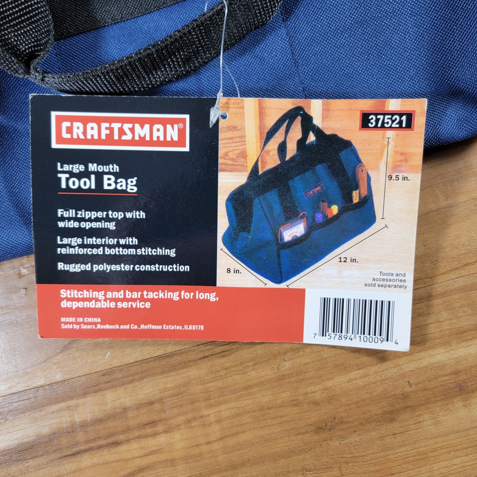 Sears Craftsman Tool Bag Large Mouth 12″ Handles Blue 12″ x 8″ x 9.5″ NEW