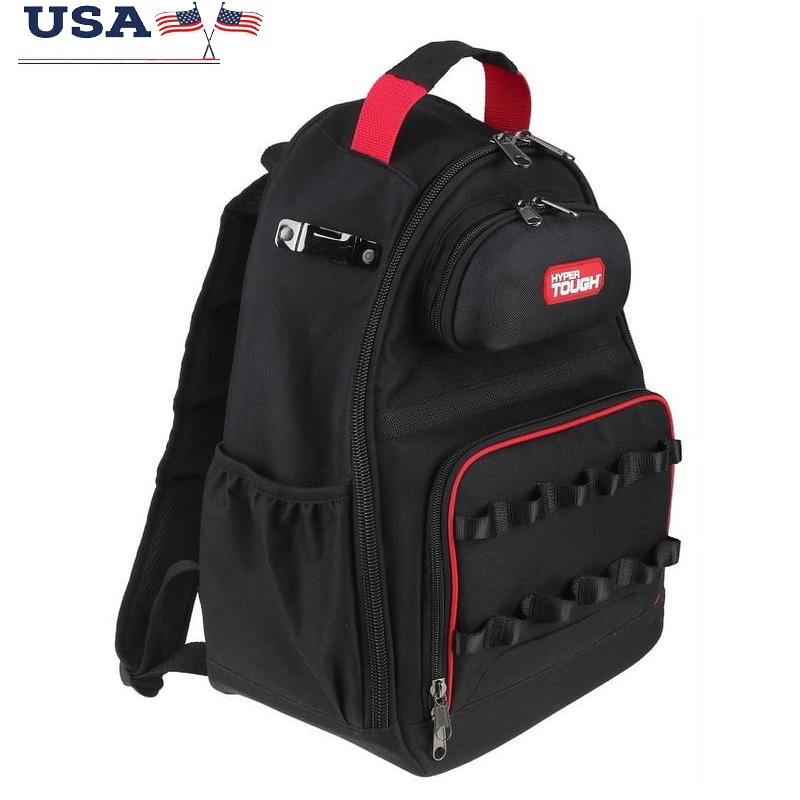 Portable Tool Backpack 20 Pockets 20 Loops Padded Straps Zippered Case Hard Feet