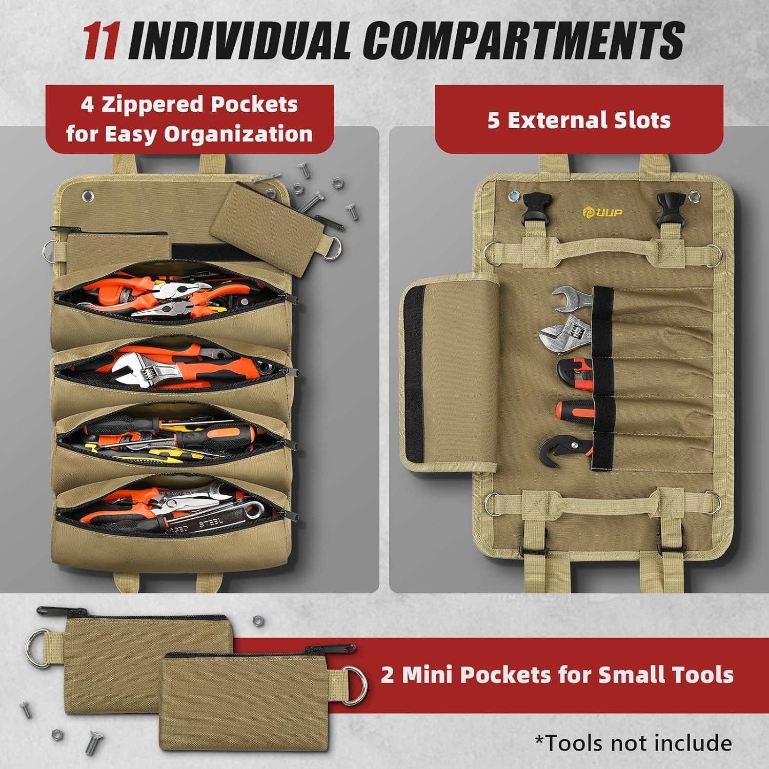 Waterproof Tool Roll Bag with Detachable Pouches for Mechanics & DIY Enthusiasts