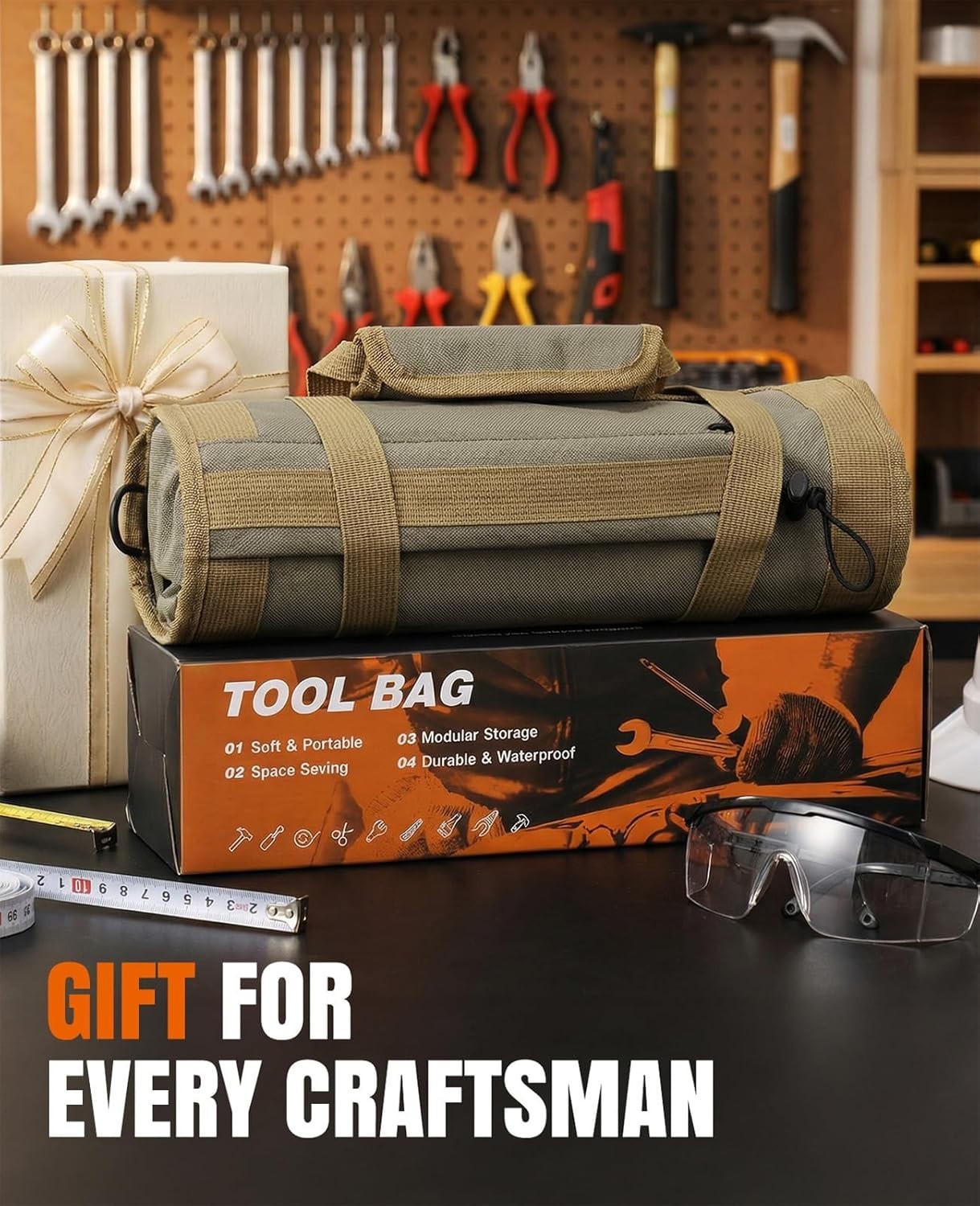 Professional Tool Roll Organizer with Detachable Pouches, Large & Rugged 21.9”