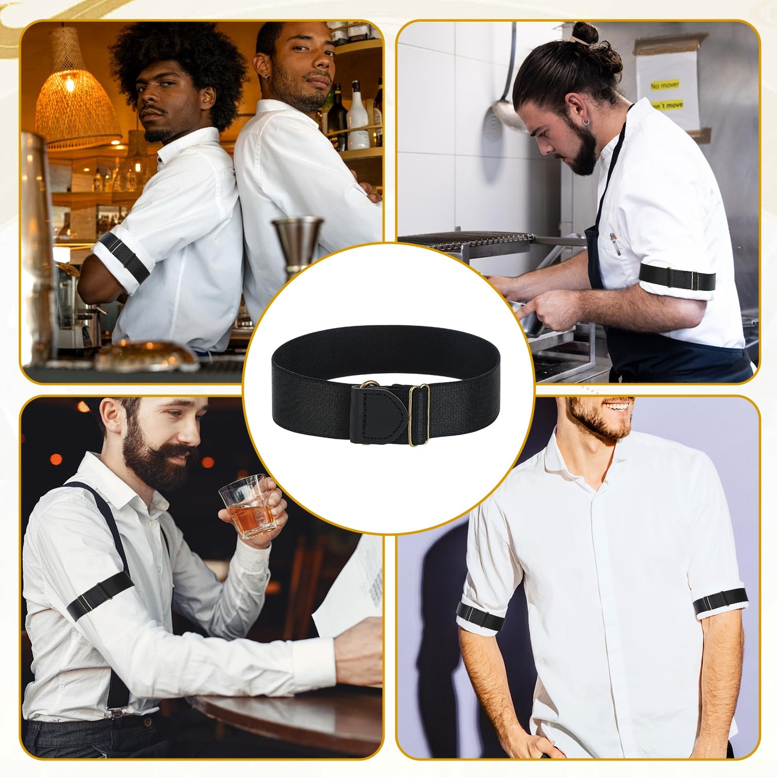 Aiyorse 4Pcs Black Elastic Adjustable Arm Band, Unisex Stretchy Large,