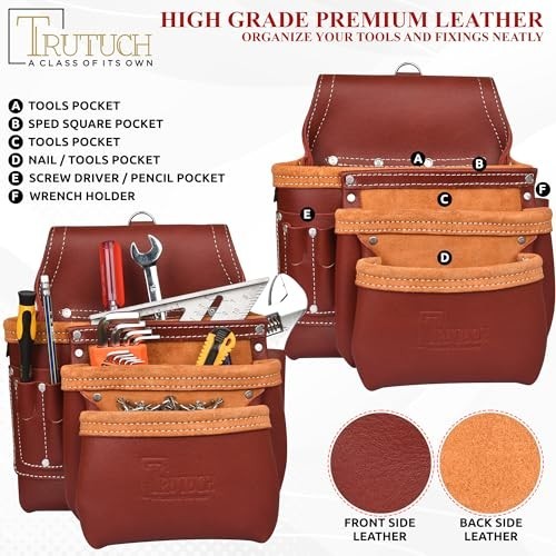 Premium Grain Leather Tool Belt Set | Durable Tool Pouch & Rig | Carpenter & Ele