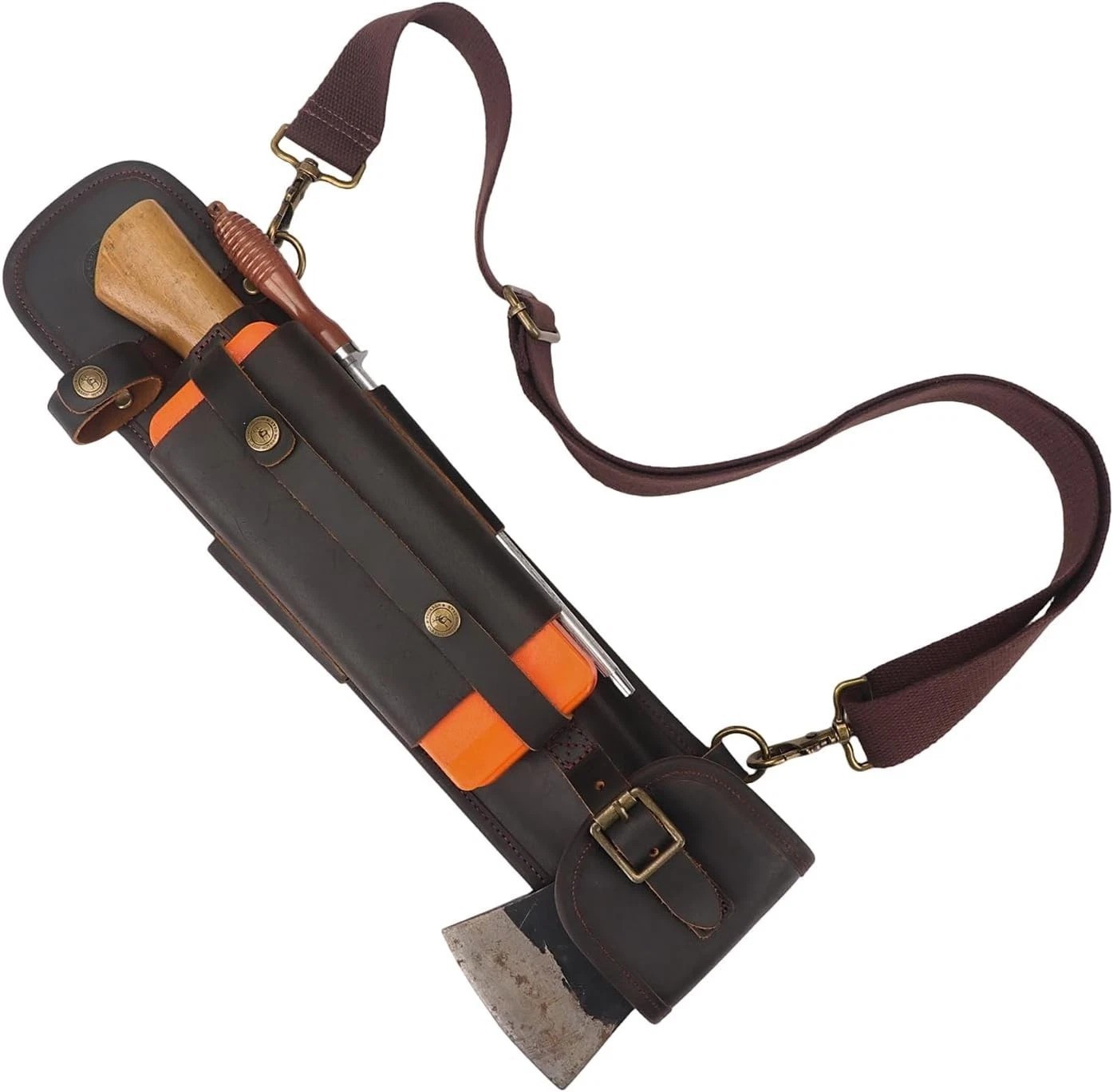 Handcrafted Leather Axe Sling with Pouch & File Holder for Campers & Loggers