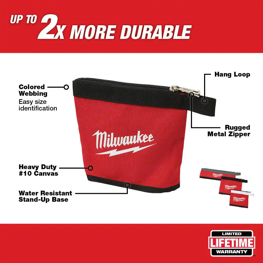 14 In., 8 In. and 6 In. Multi-Size Zipper Tool Bags in Red (3-Pack)