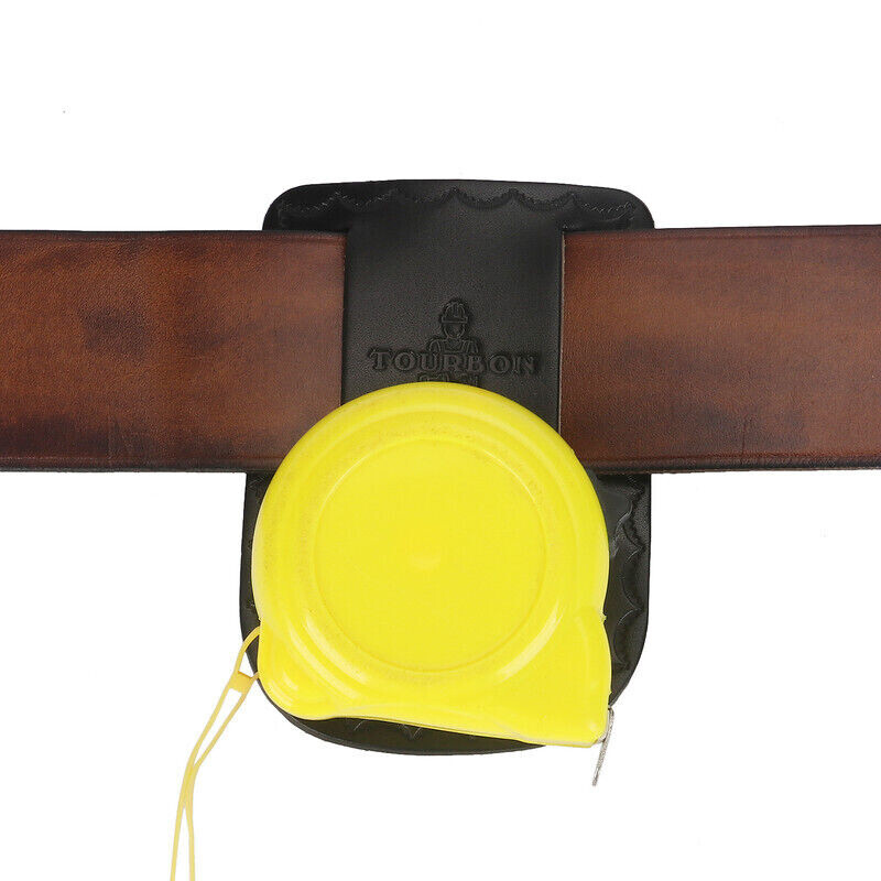 Leather Tape Measure Holster Tool Holder Metal Clip for 2″ Belt in Black