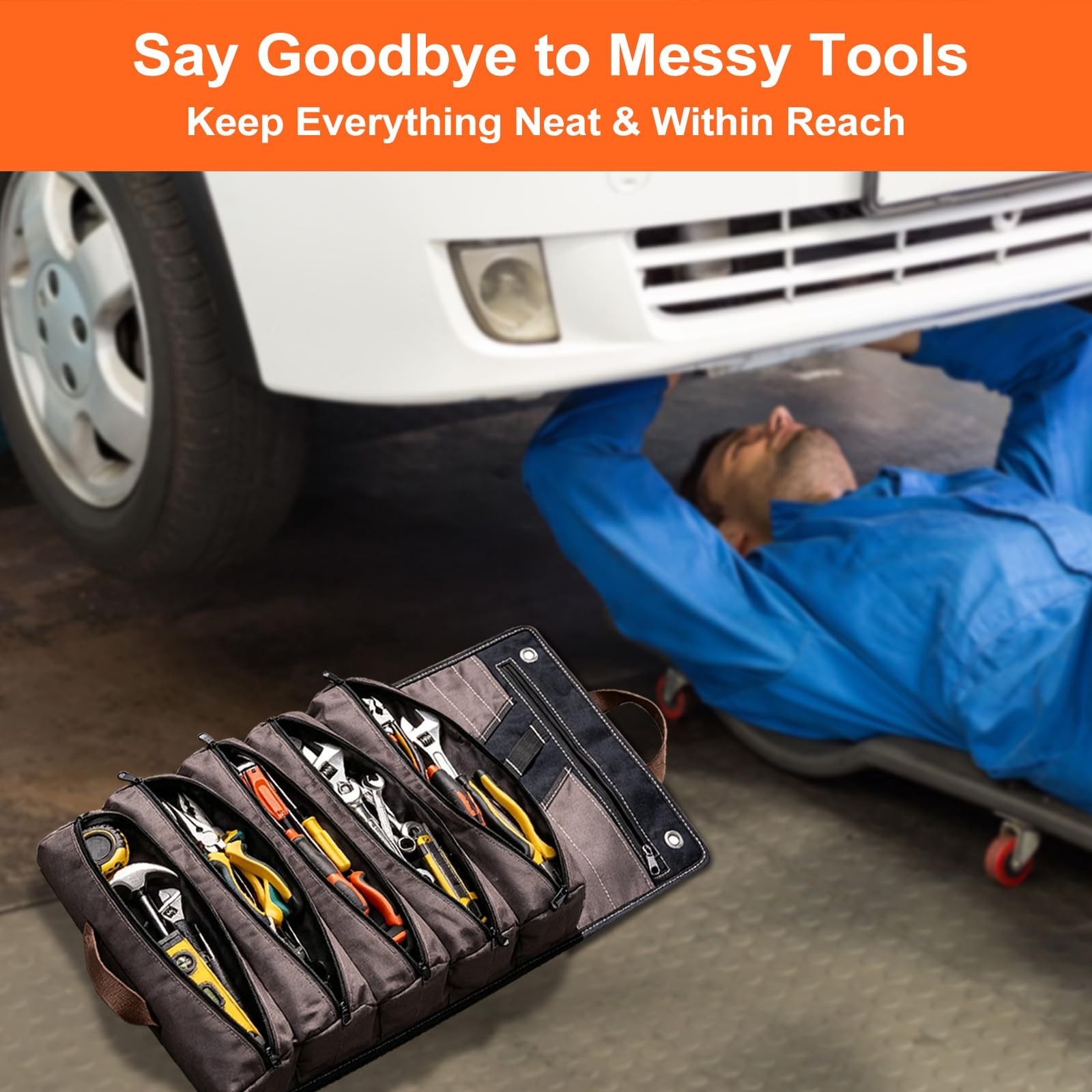 15L Heavy Duty Roll Up Tool Bag Organizer Wrench Socket Pouch Mechanic
