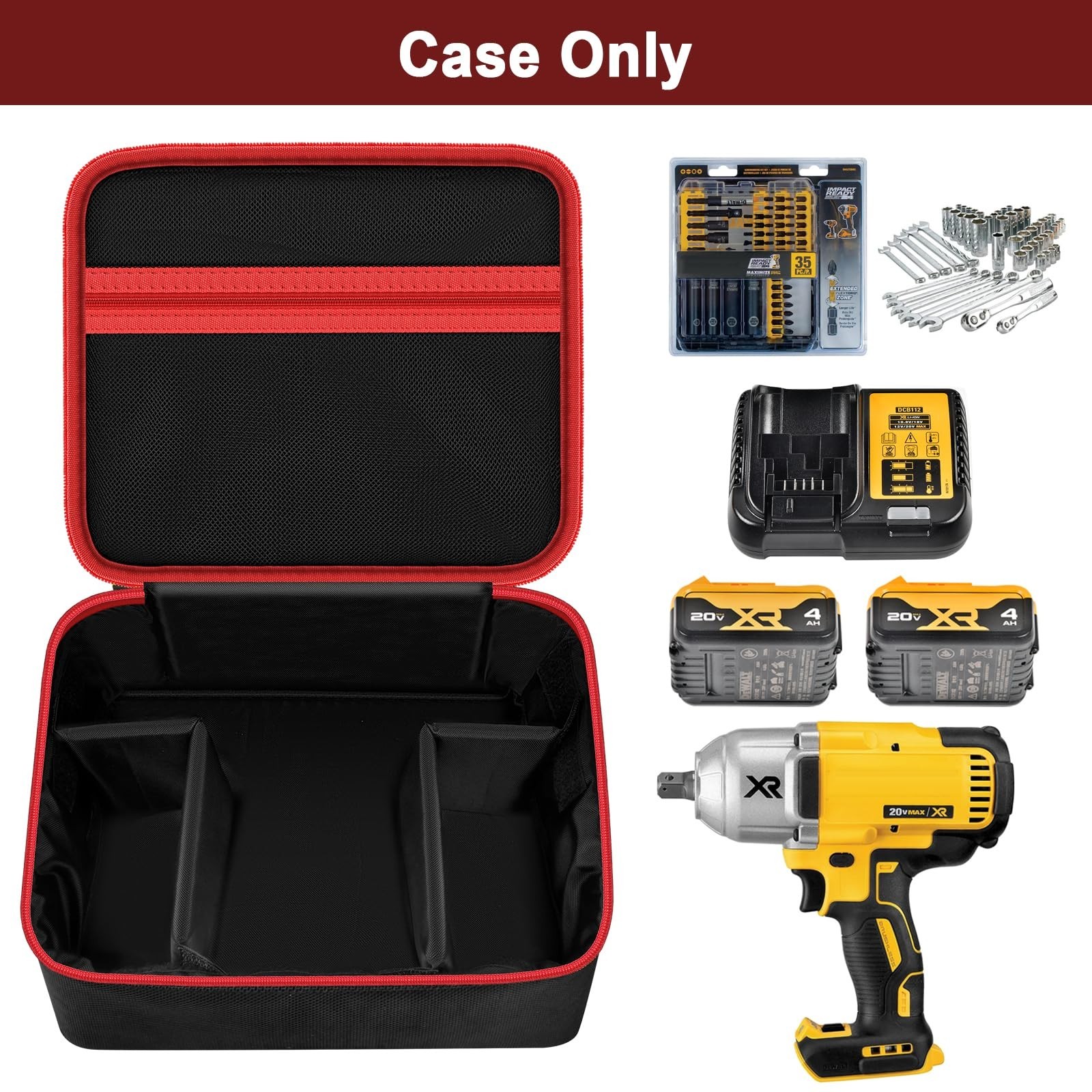 Impact Driver Bag Case for 20V MAX XR Cordless Wrench Kit – Red Zipper Holder