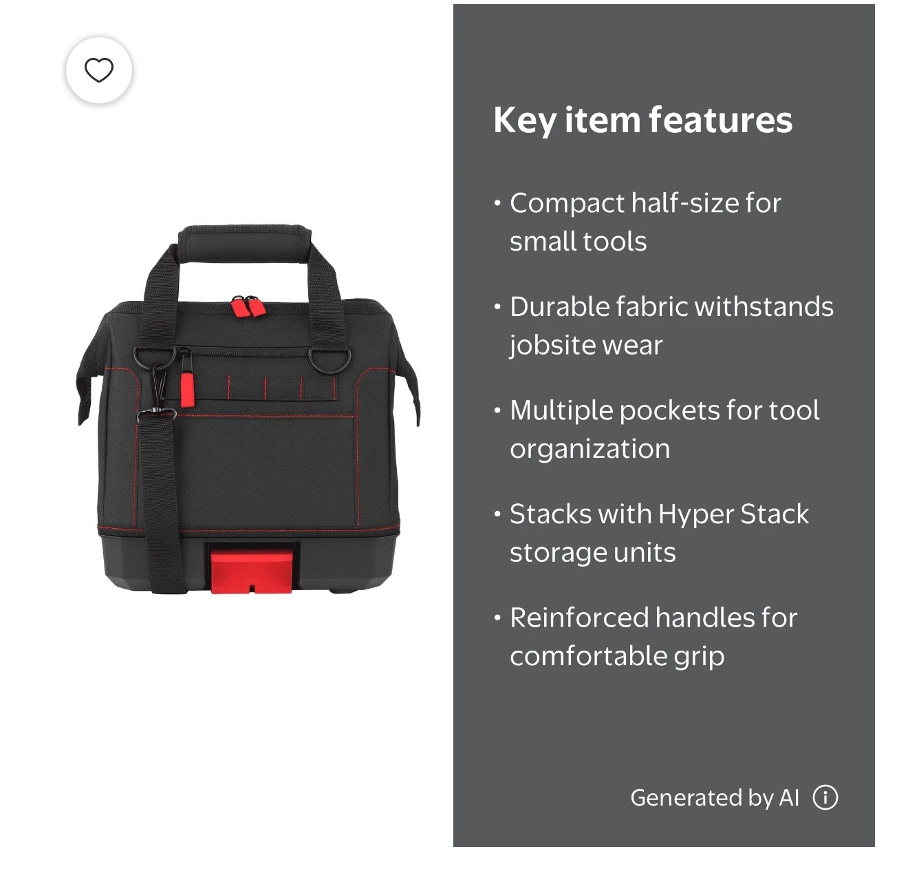 Hyper Stack Half Size Tool Bag – Durable Soft Sided, Stackable Organizer
