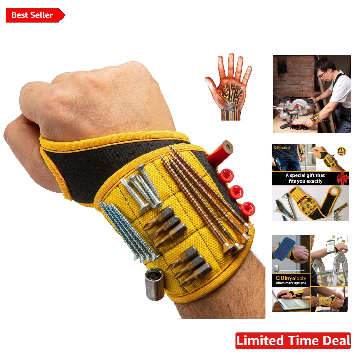 Adjustable Magnetic Wristband with Breathable Design for Tool Organization