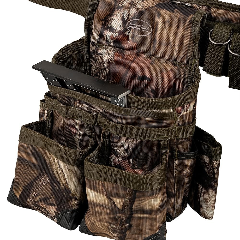Camo Tool Belt with Suspenders – Heavy Duty Multi-Pocket Work Belt, 52