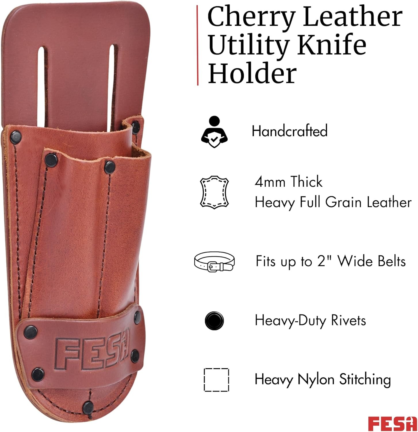 Leather Utility Knife Pouch – Full Grain Leather Knife Pouch for Belt with 2
