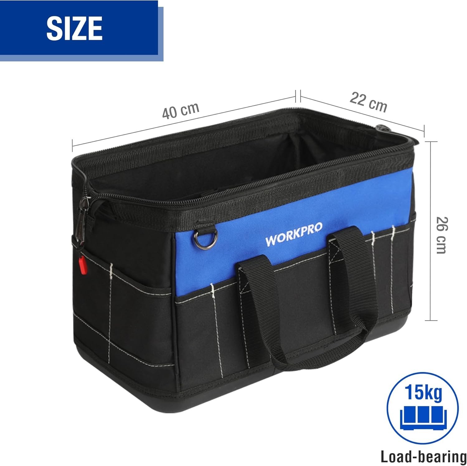 16-inch Wide Mouth Waterproof Tool Bag with Molded Base for Organizing Tools