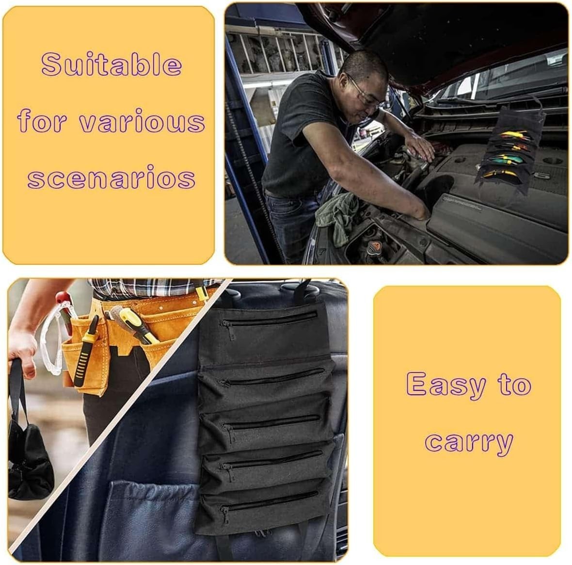 Multi-Purpose Tool Roll Up Bag Wrench Pouch Canvas Hanging Organizer w/ 5 Pocket