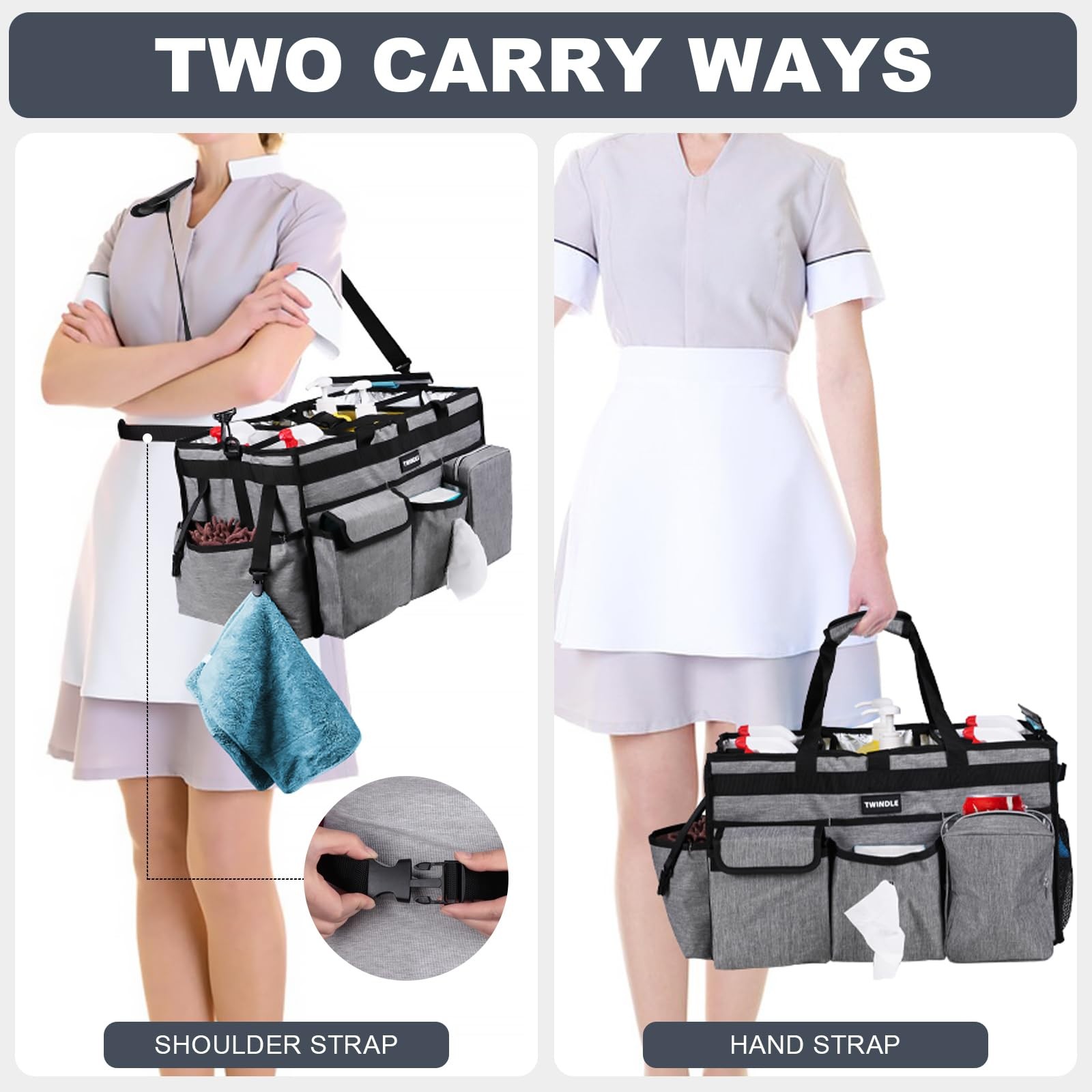 Extra Large Cleaning Caddy Bag with Rigid Support Board, Cleaning Organizer T…