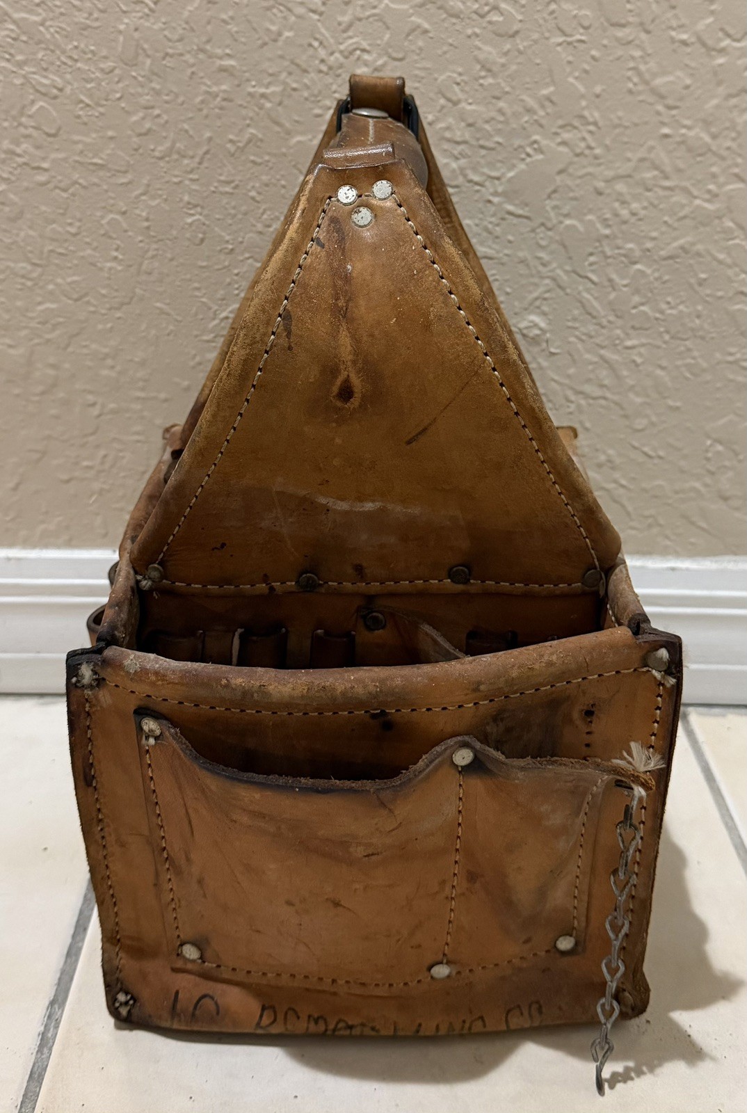LEATHER TOOL BAG service repairman Pouch CADDY electrician ideal tote vintage