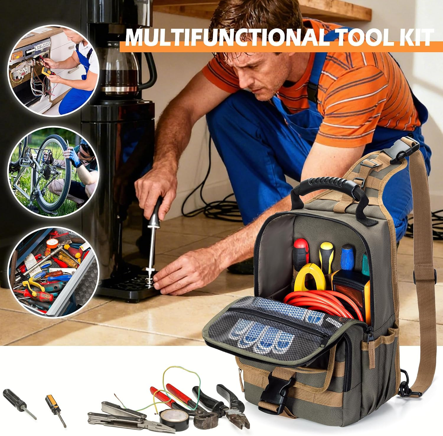 Electrician Tool Pouch Bag, Zippered HVAC Tool Organizer | Heavy-Duty Canvas