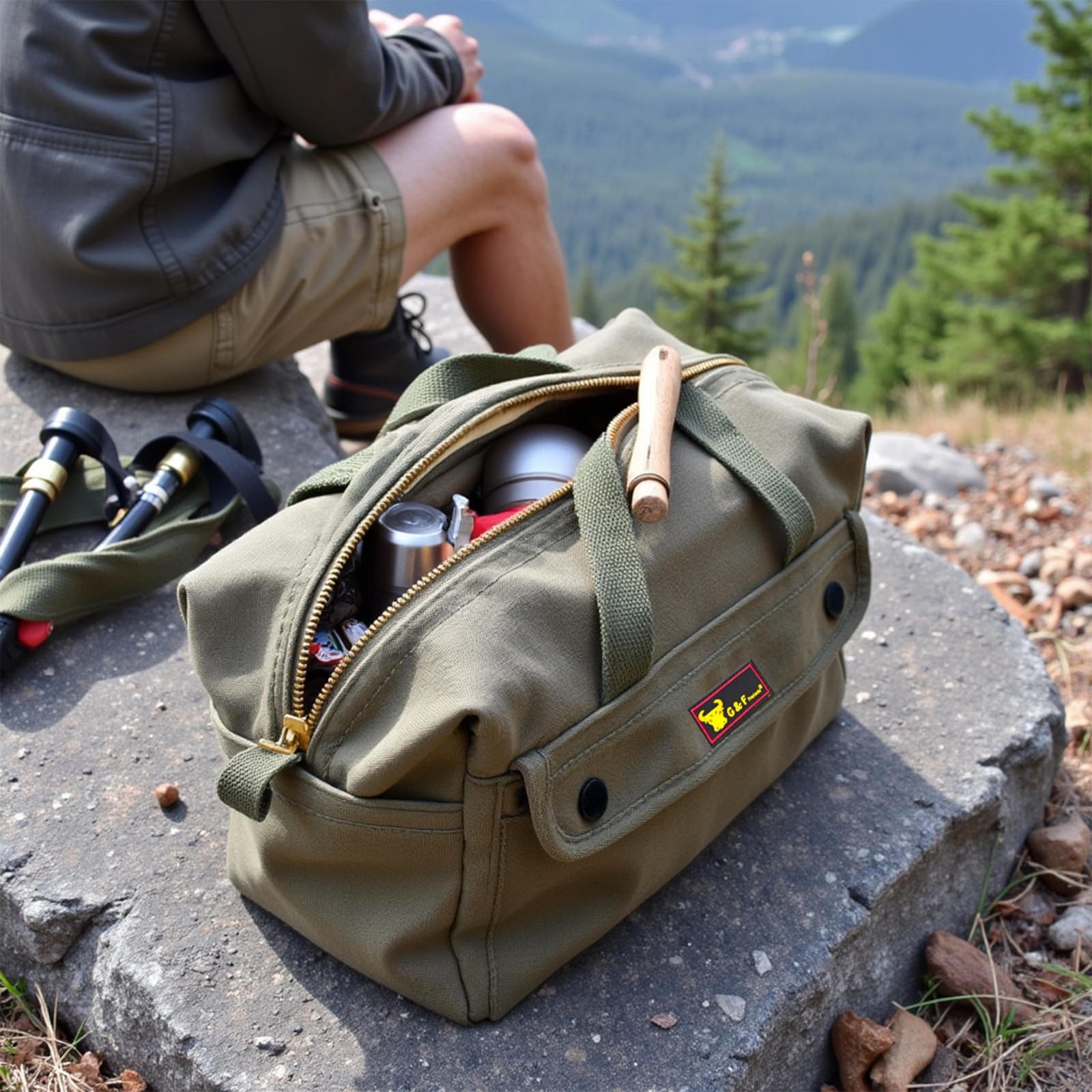 Waxed Canvas Military Duffle Bag, Water-Resistant, Adjustable Strap, Double Z…