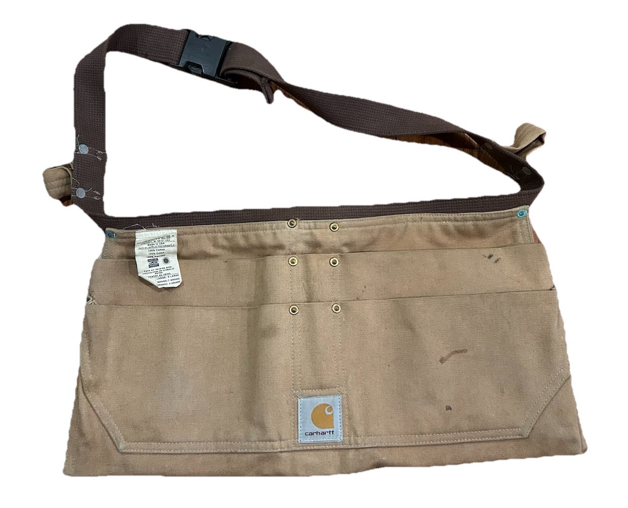 Vintage Carhartt A09 BRN Duck Canvas Tool Apron Waist Bag Made in USA Brown L/XL
