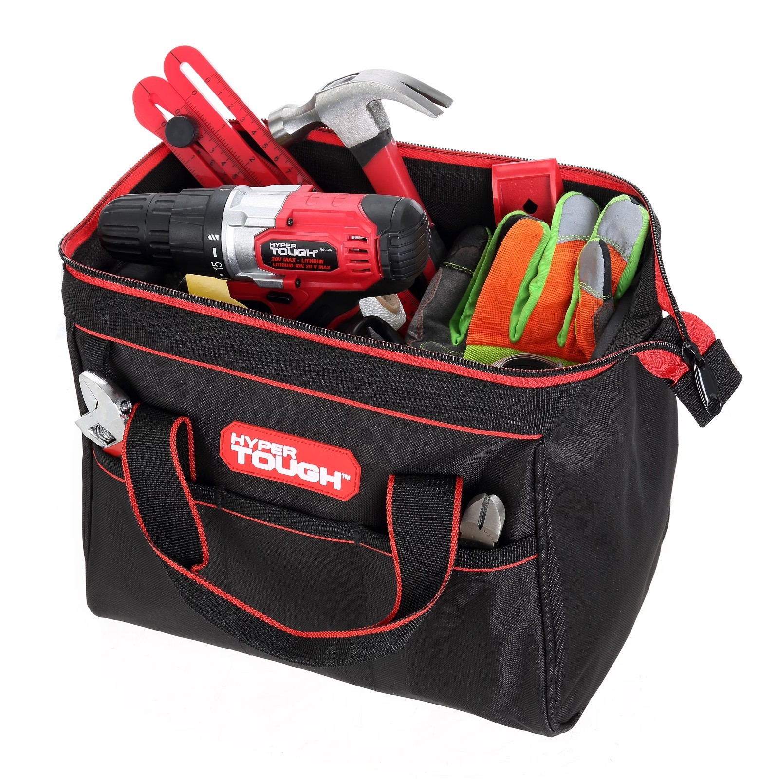 Hyper Tough 12-inch Polyester Tool Bag, with Full-Length Zipper Pack of 2