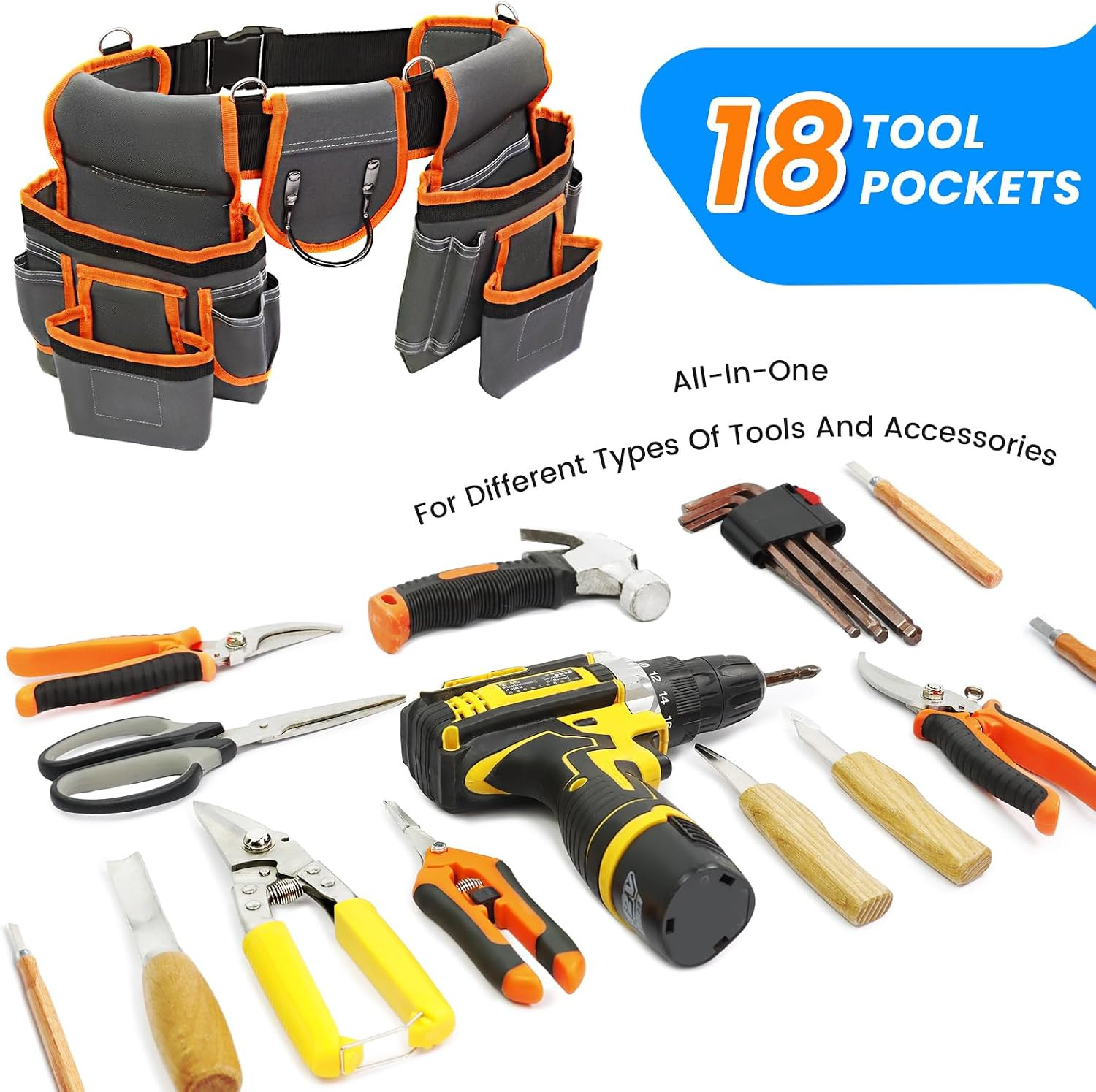 Tool Belt, Professional Tool Belts for Men, Magnetic Tool Pouch with Suspenders,