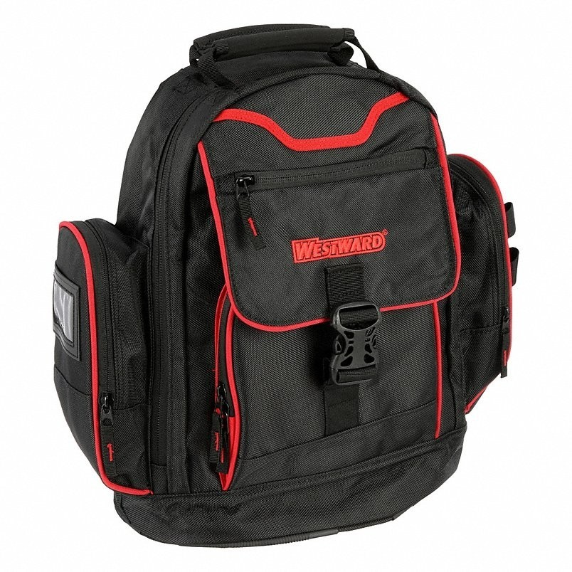 WESTWARD 32PJ48 Heavy Duty Tool Backpack Bag 15 Pockets Polyester Black NEW