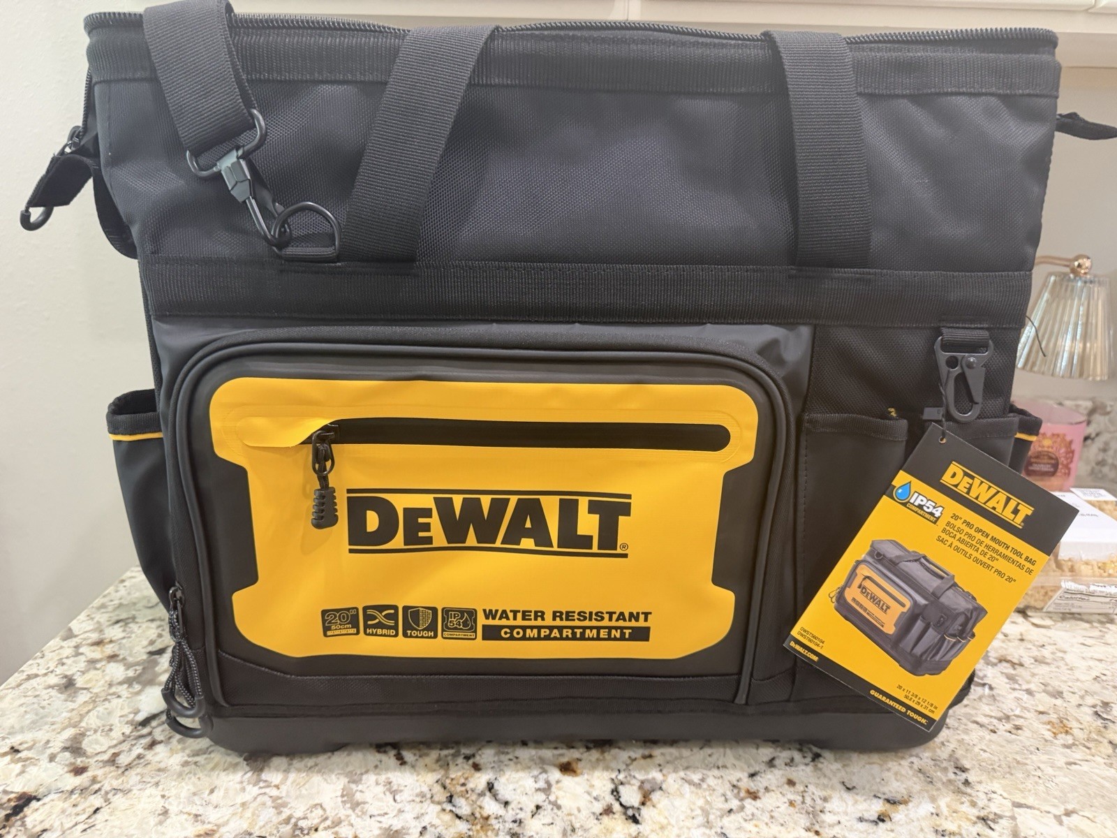 DEWALT 20in Tool Bag 33 Pockets Water Resistant Shoulder Strap Black/Yellow