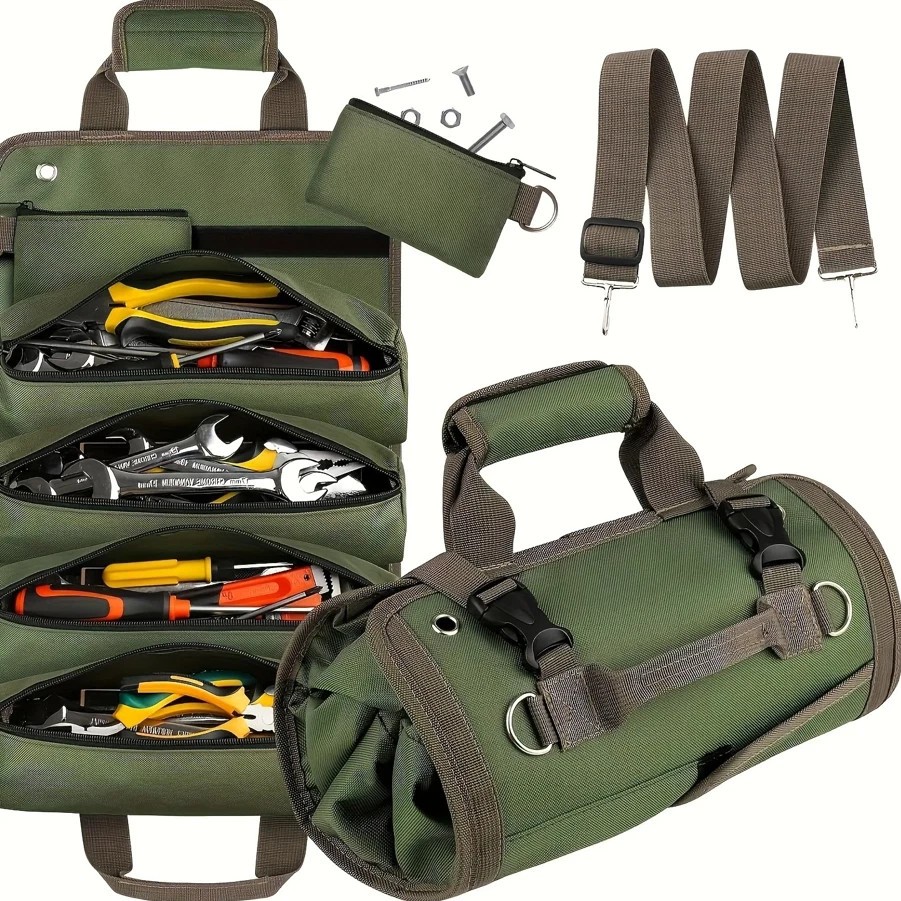 1pc Heavy-Duty Roll-Up Tool Bag Oxford Cloth Multi-Pocket Tool Organizer – NEW