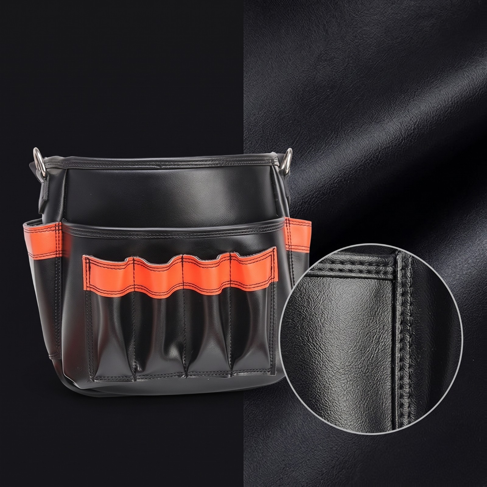 Tool Pouch with Pockets Open-Top Wearable Tool Bag Wipe-Clean