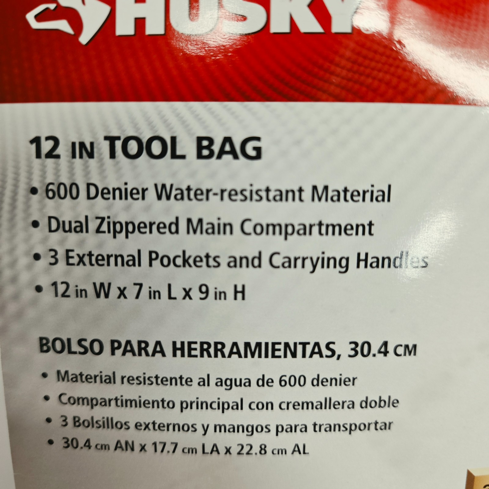 Husky 12″ Wide Mouth 4 Pocket Dual Zippered Tool Bag 12 x 7 x 9 NEW w/ Tag