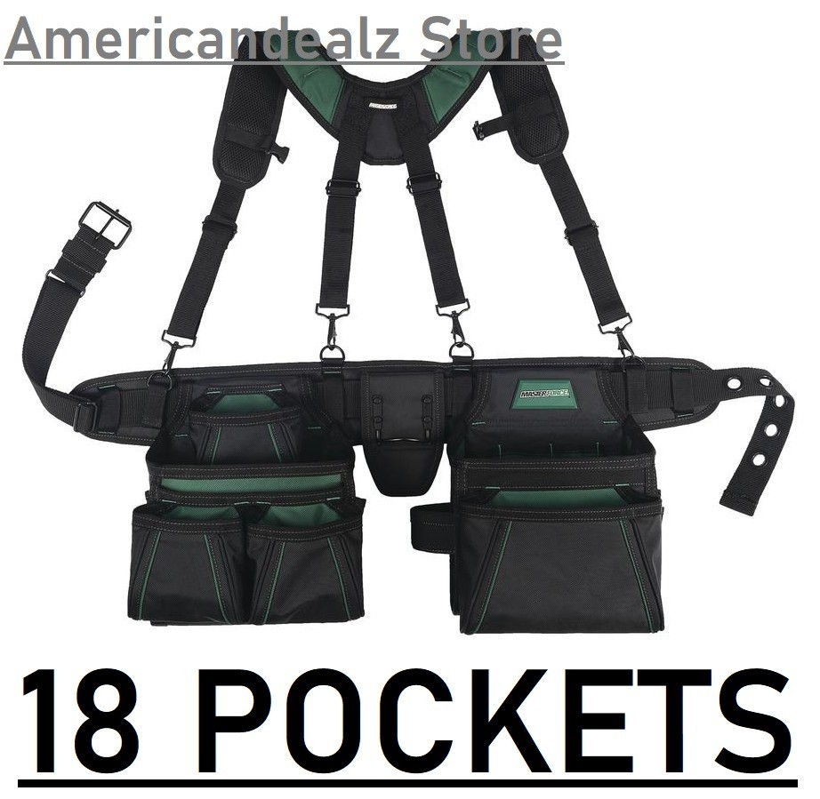 18 Pocket Polyester Carpenter Suspension Tool Rig Padded Belt & Suspenders