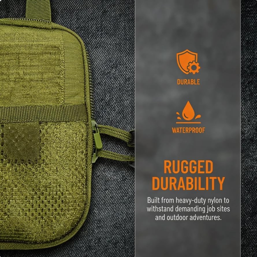 Toplepor EDC Utility Pouch, 5*7*1in, Oxford Multi-Slot green