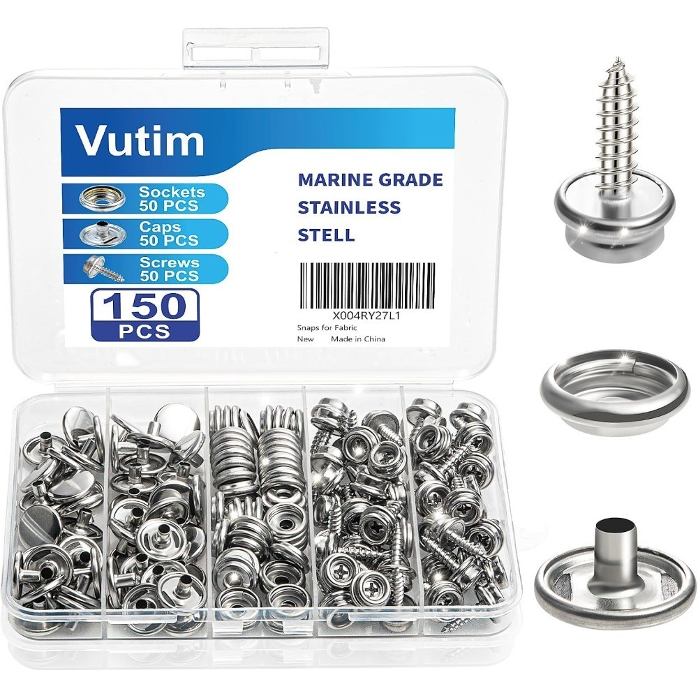 150 PCS Canvas Snap Fastener Tool Set, Marine-Grade 3/8″ Stainless Steel Snaps,