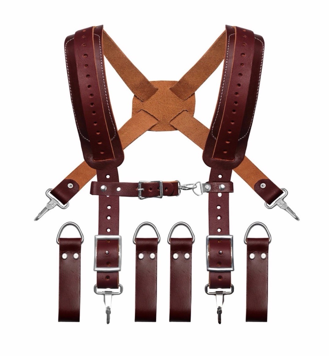 FUERI 8833-MRN Leather Tool Belt Suspenders Heavy Duty Adjustable Carpenter New!