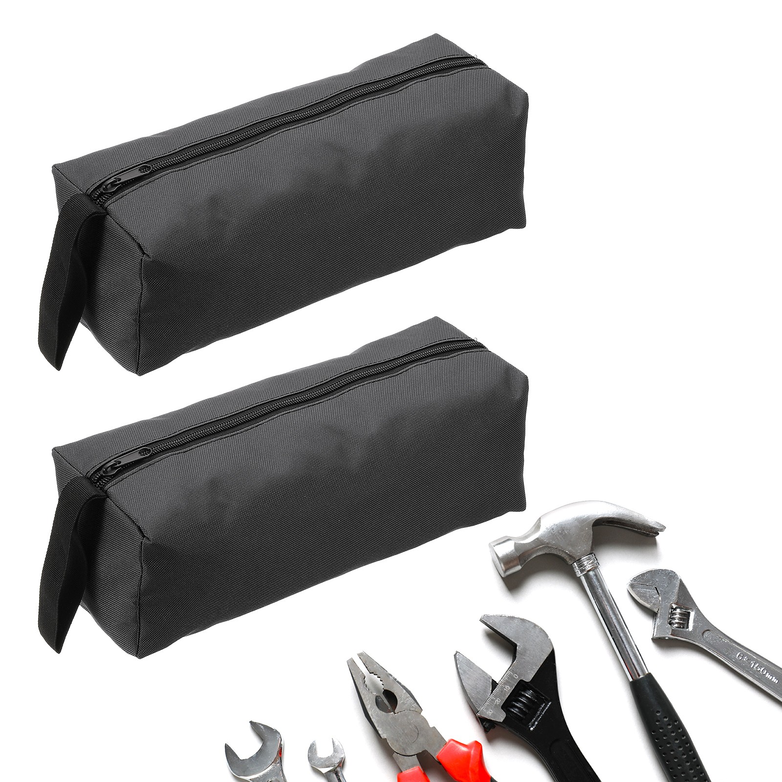 2pcs Zipper Utility Tool Bag 11.8x4x4 Inch Multi-purpose Tote Bag Black