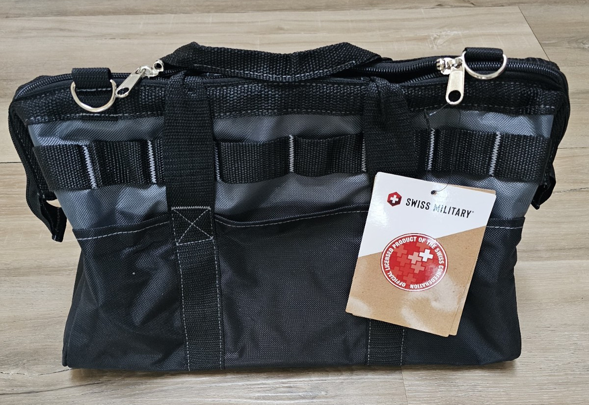 New, Swiss MIlitary 16″ Multi-Pocket Tool Satchel. Black
