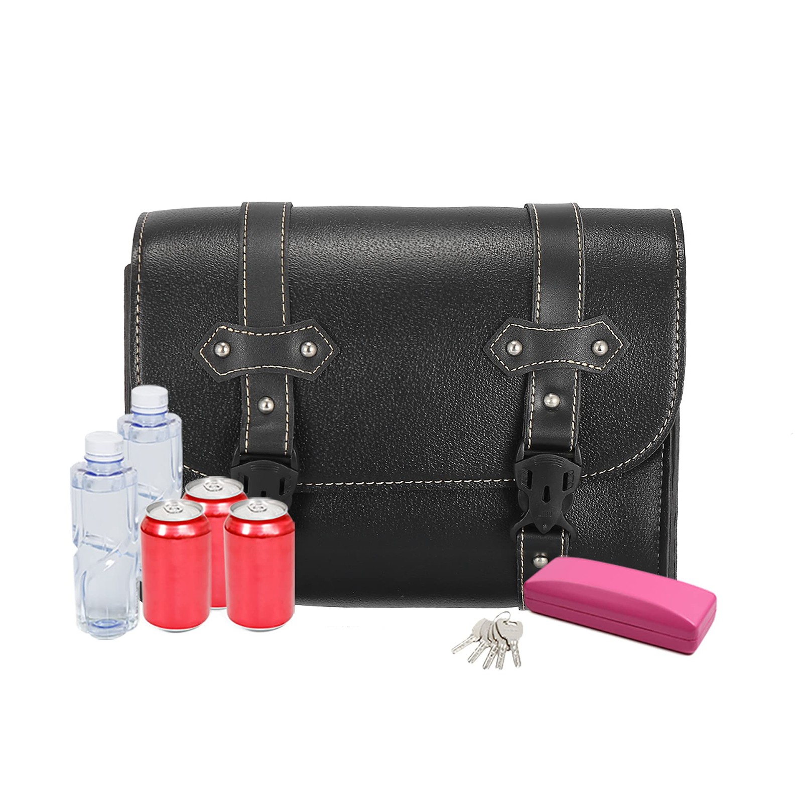 Motorcycle Tool Handlebar Bag Cycling Luggage Waterproof Faux Leather Black