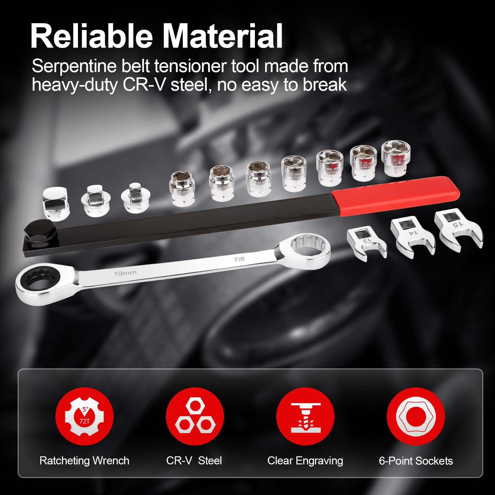 Feikenee 15PCS Serpentine Belt Tool Set, Professional Ratcheting Serpentine…