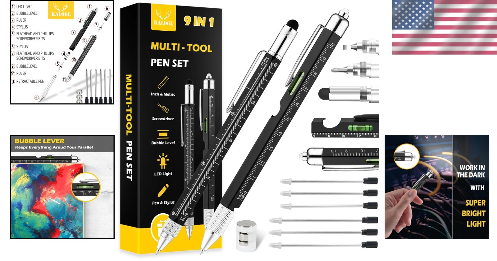 2 Pack Multi-Tool Pens with Stylus & LED – Perfect for Dads and Holidays!
