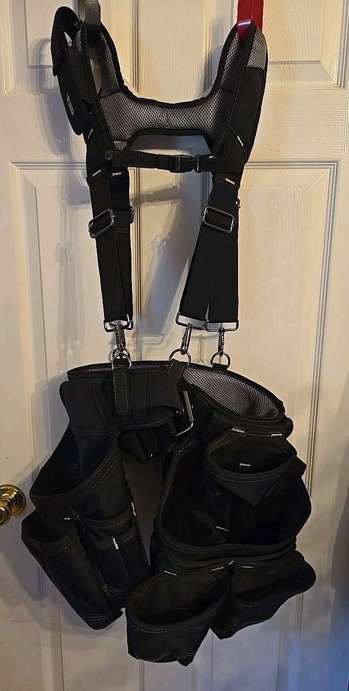 Dead On Tools Quality 19 Pocket Carpenters Tool Belt Suspenders Hammer Holster +